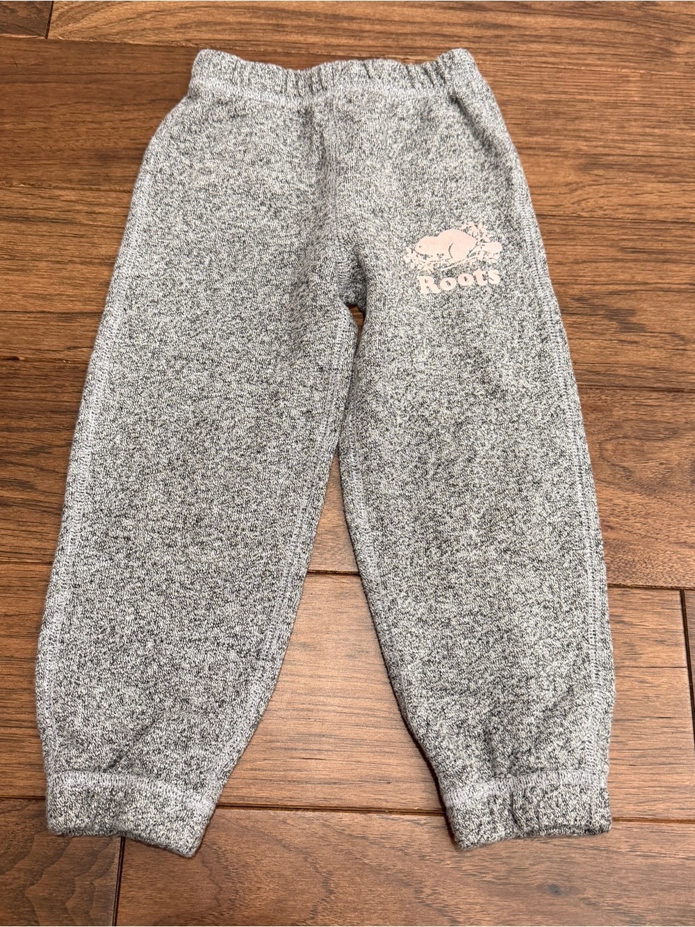 Roots Kids Gray Jogger Pants Pink Logo Elastic Waist Cotton Blend Size 3T